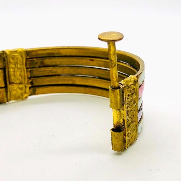 Vintage Brass Mother of Pearl Boho Bracelet - Picture 10 of 12